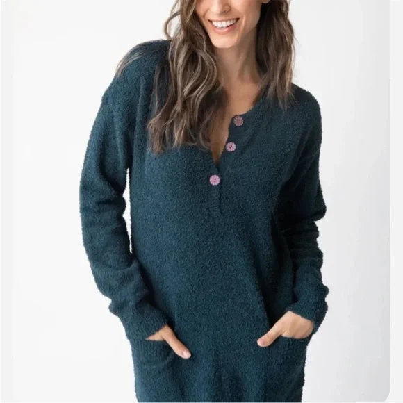 Cozy Teal Long Sweater nightgown - Picture 2 of 5